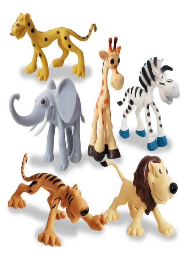 Mallexo مجموعة ألعاب حيوانات الغابة اللطيفة من ماليكسو، 6 قطع، للأطفال. مجسمات حيوانات كرتونية جذابة للبنات والأولاد. حيوانات برية من نوع سفاري: أسد، نمر، وفيل. مجسمات لامعة. هدية مثالية لأعياد الميلاد. - Image 1